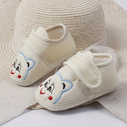 Baby Toddler Light Blue Cartoon Face Non-Slip Fabric Walking Shoes for First Steps