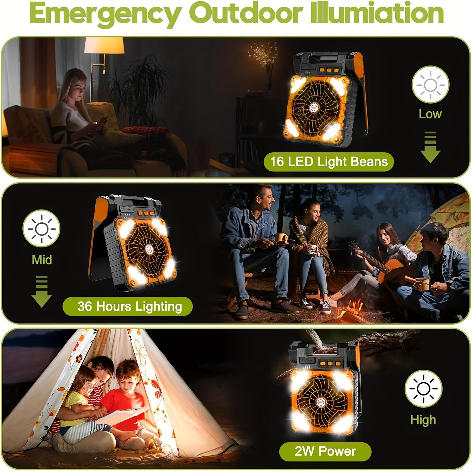 Portable 10000mAh Solar Fan with LED Lantern for Camping and Travel
