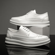 Men's White Block Shoes with Thick Sole Lace-Up Round Toe All-Season Casual Business Wedding Office