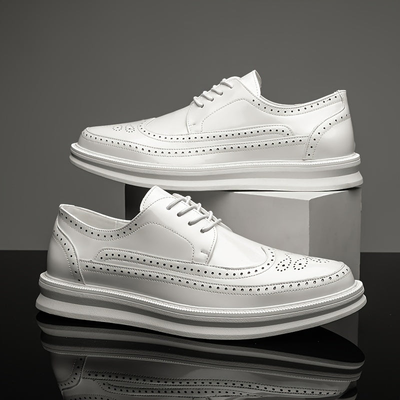 Men's White Block Shoes with Thick Sole Lace-Up Round Toe All-Season Casual Business Wedding Office