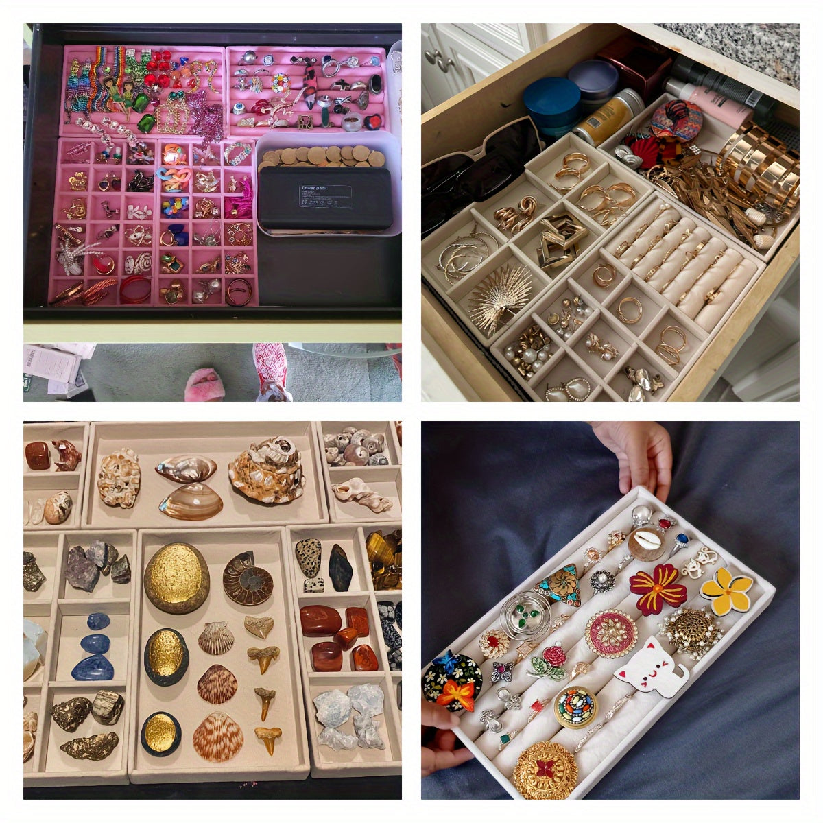 Набор из 4 фланелевых подставок для украшений для настольного хранения, штабелируемый органайзер с отделениями