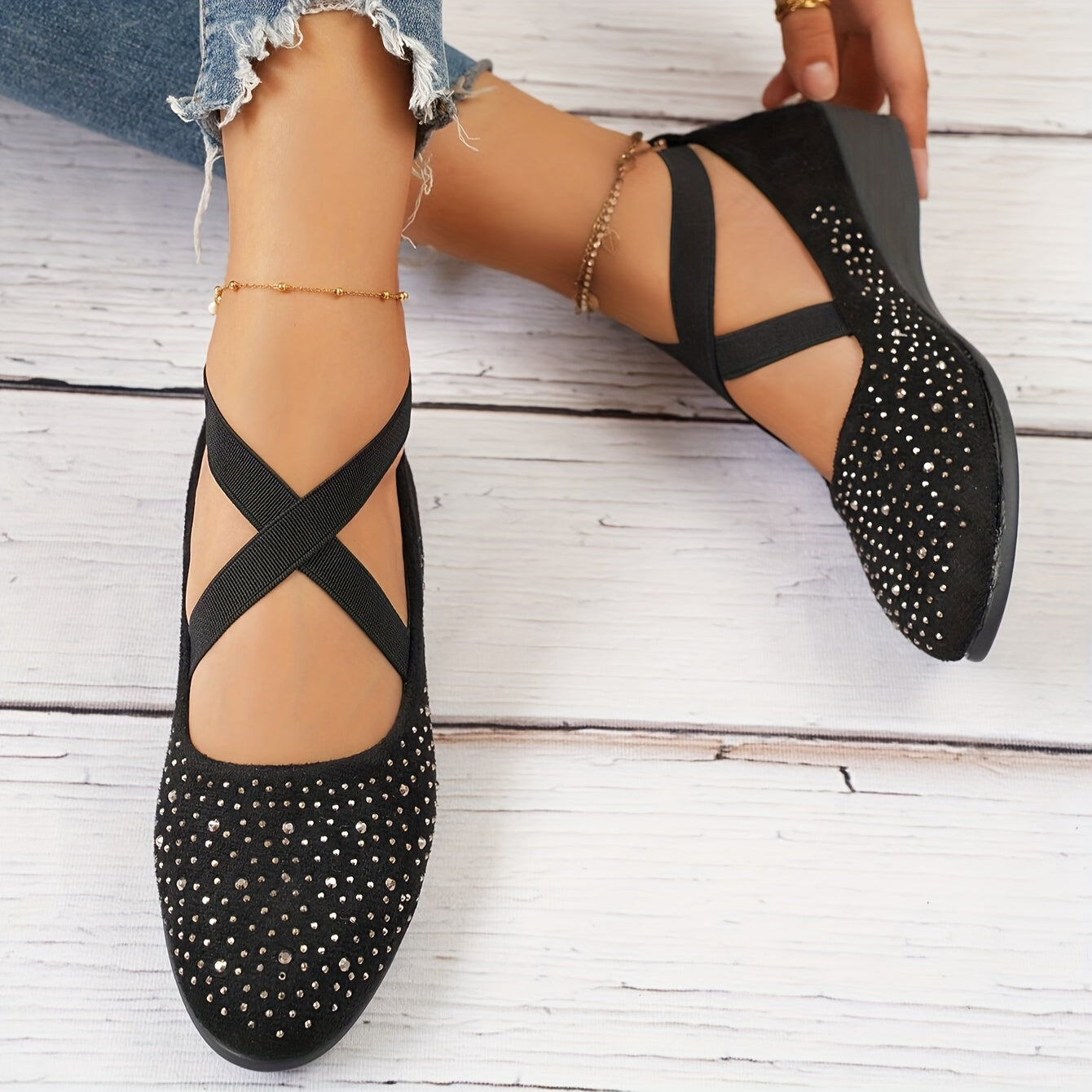 Women's Rhinestone Pattern Slip-On Wedge Shoes Light Comfortable