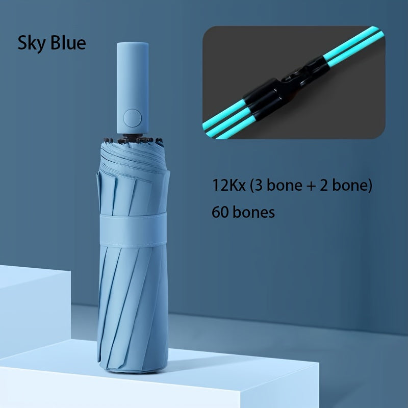 Automatic Umbrella for Men and Women 60 Bone Reinforced Windproof UV Protection Durable with Stylish Handle