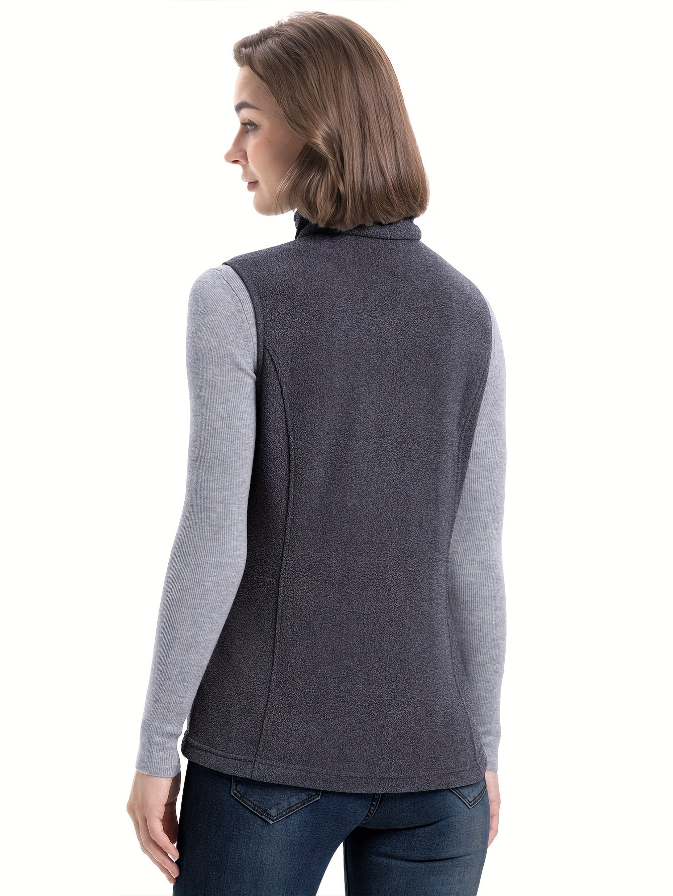 Women’s Lightweight Fleece Vest with Pocket Stand Collar Zip-Up Sleeveless Spring Fall