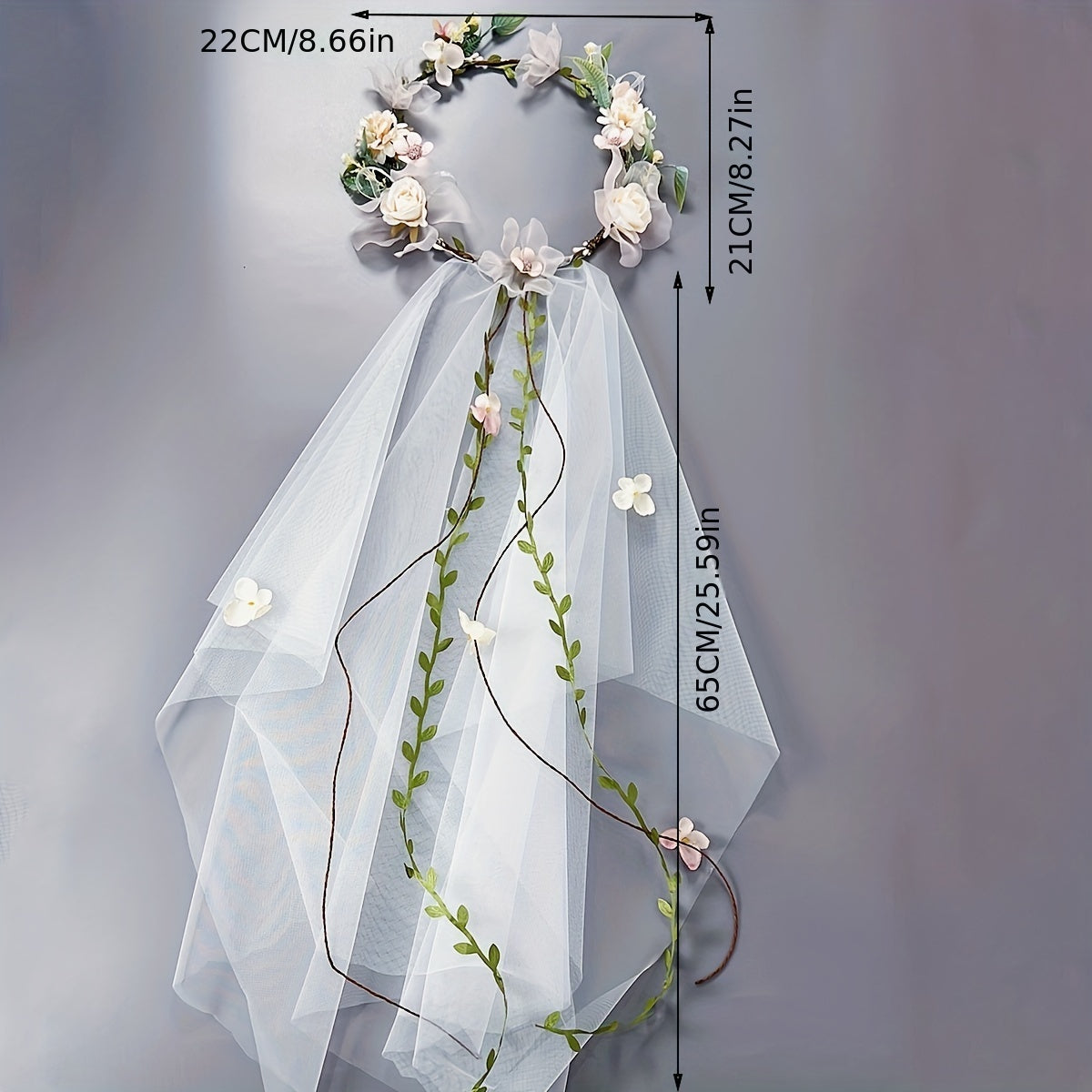 Bridal Wedding Hair Accessory Flower Headband with Double-Layer Veil Wreath Headpiece