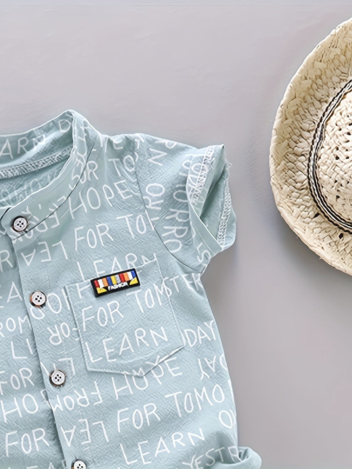 Kids Boys Summer Short-Sleeve Shirt and Shorts Set with Collar Alphabet Pattern Casual Clothing