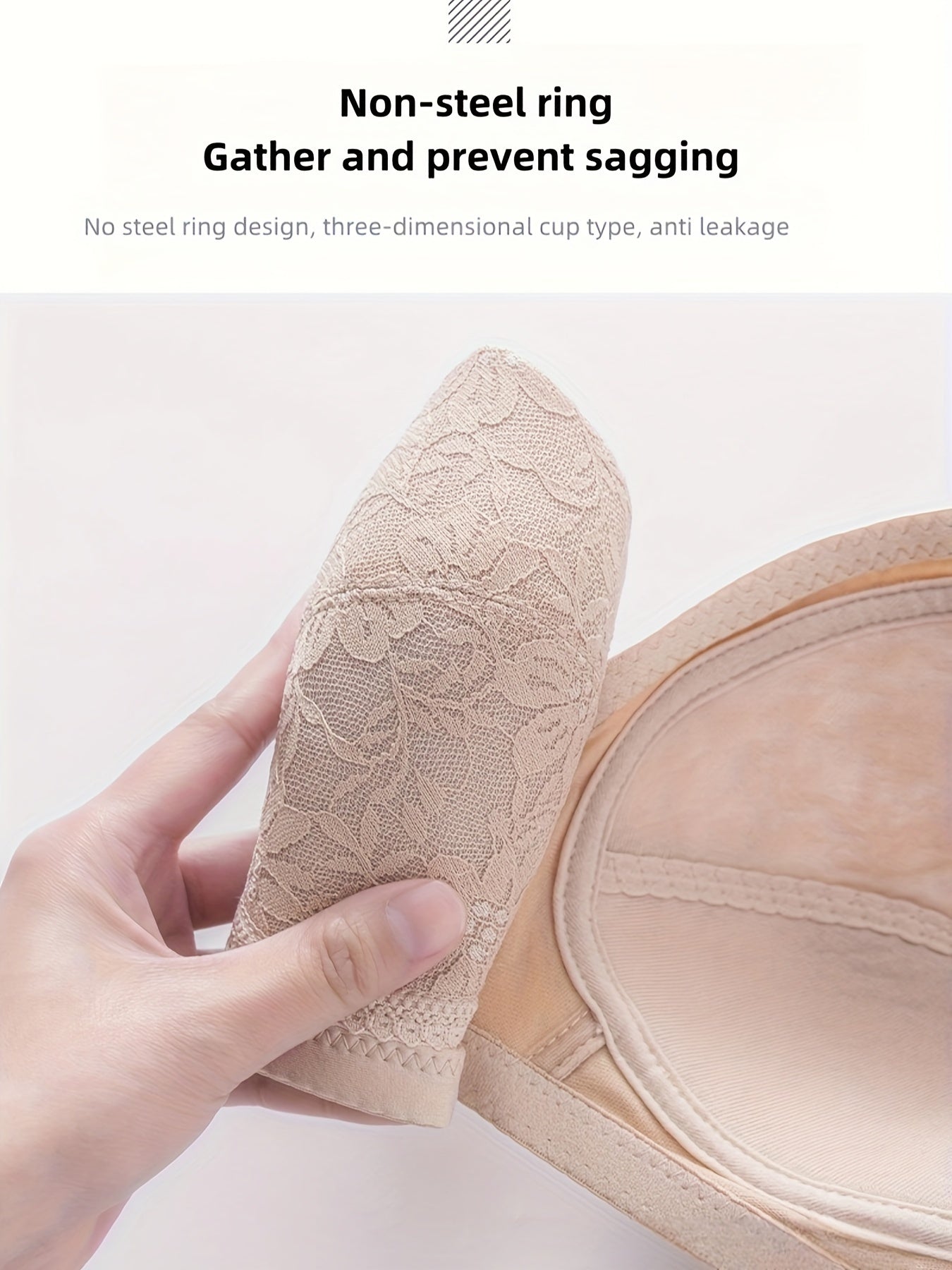 Plus Size Wireless Lace Push-Up Bra with Triple Hook Closure Breathable Nylon Spandex