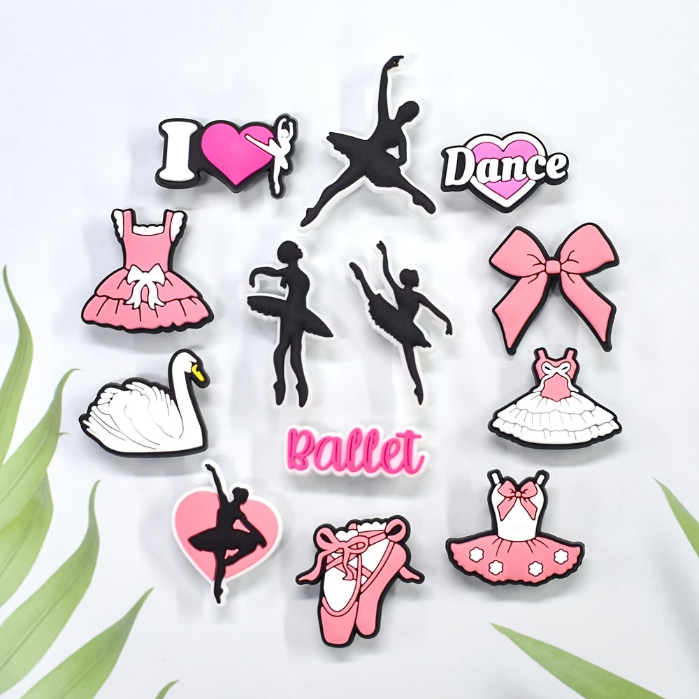 16pcs Ballet Dance Charms Set Plastic Pink Shoes White Swan Pendants Dress Decorations