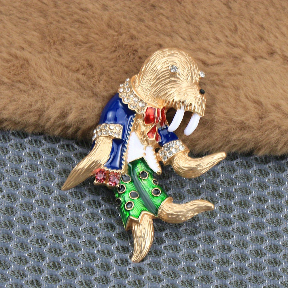 Vintage Enamel Walrus Brooch for Women Sea Animal Pin Retro Cartoon Corsage