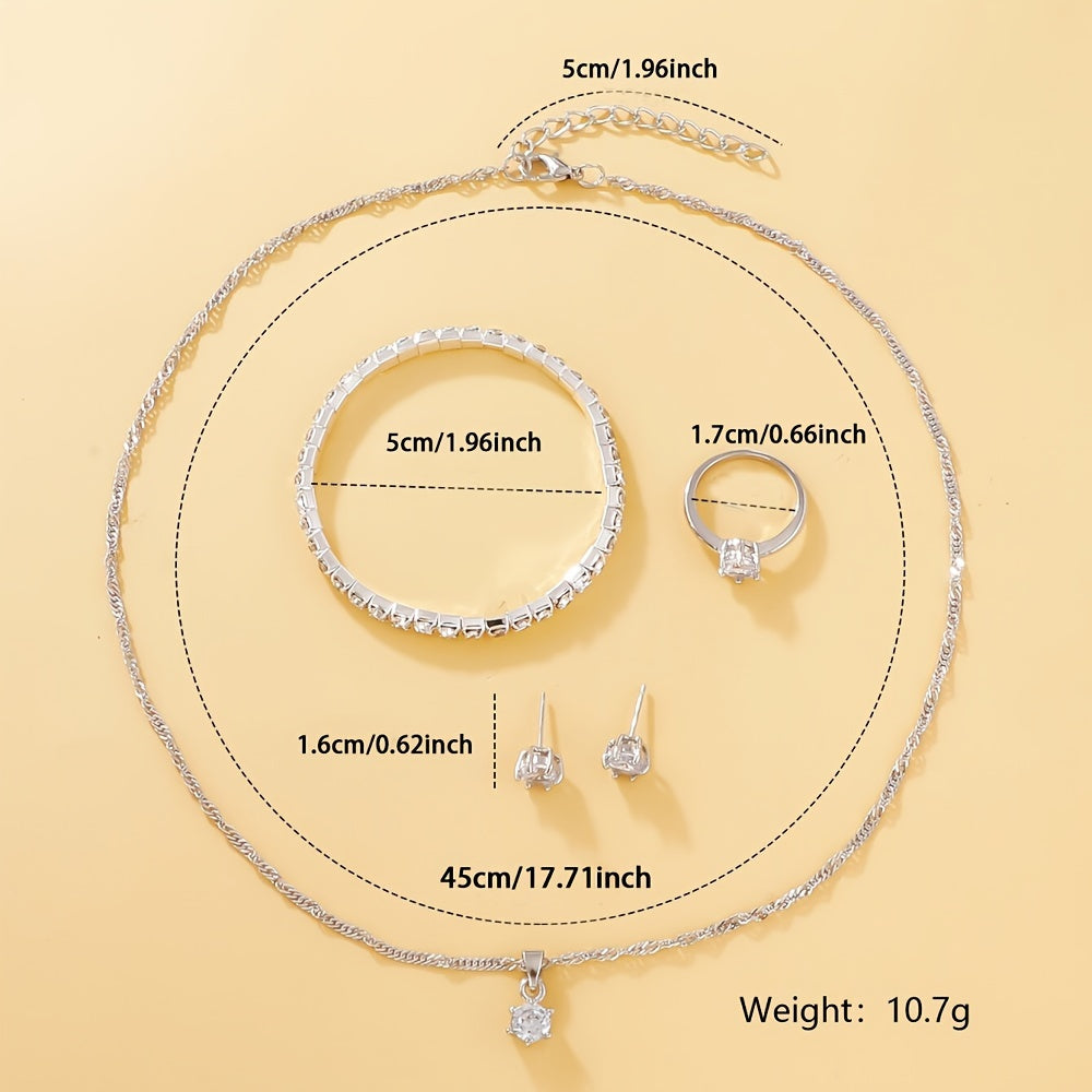 Women's Quartz Watch and Jewelry Set with Rhinestones and Stainless Steel Band