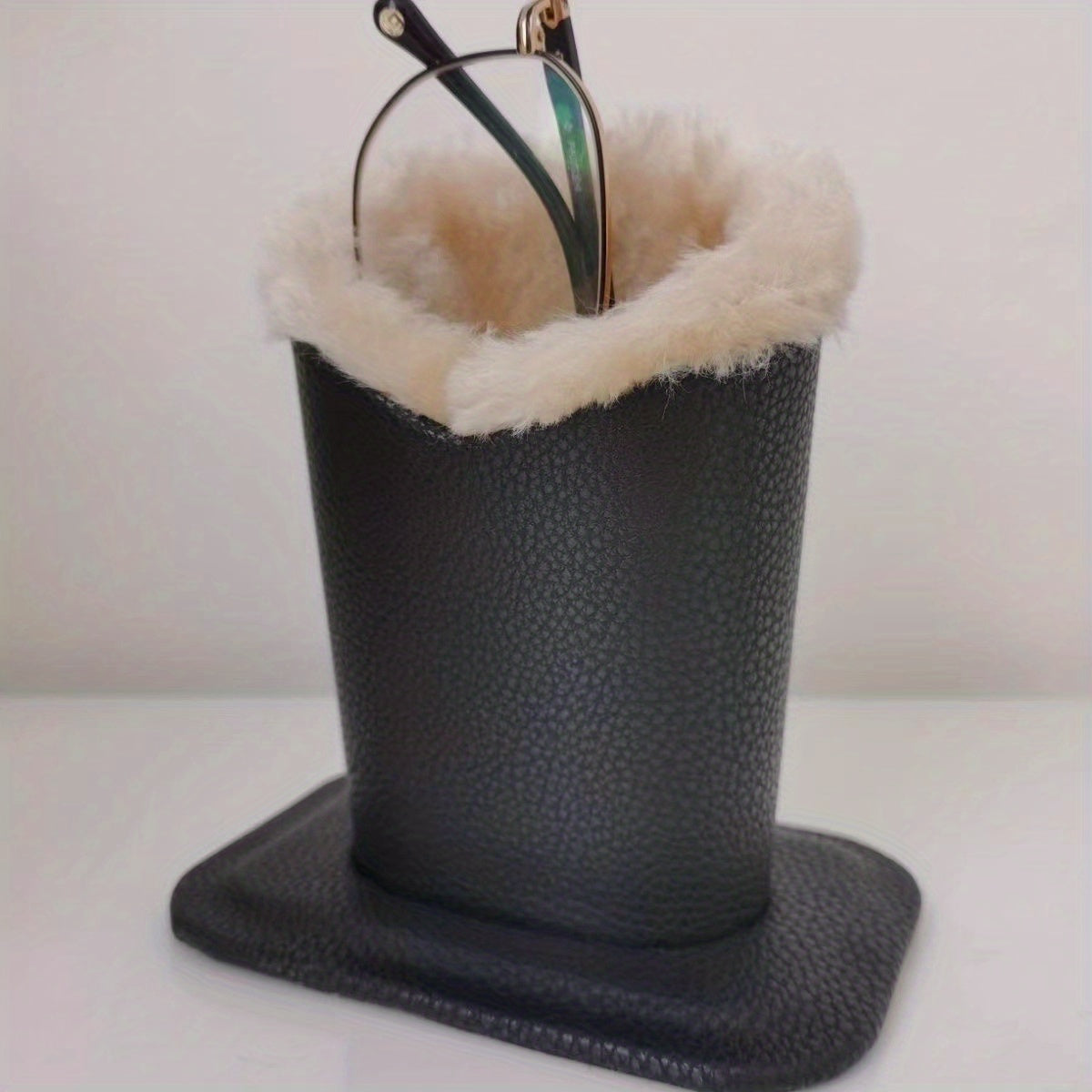 Glasses Holder with Plush Lining and Leather Exterior for Desk or Nightstand