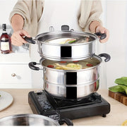 Stainless Steel Steamer Set 2/3 Layers with Stockpot and Ladle for Cooking and Soups