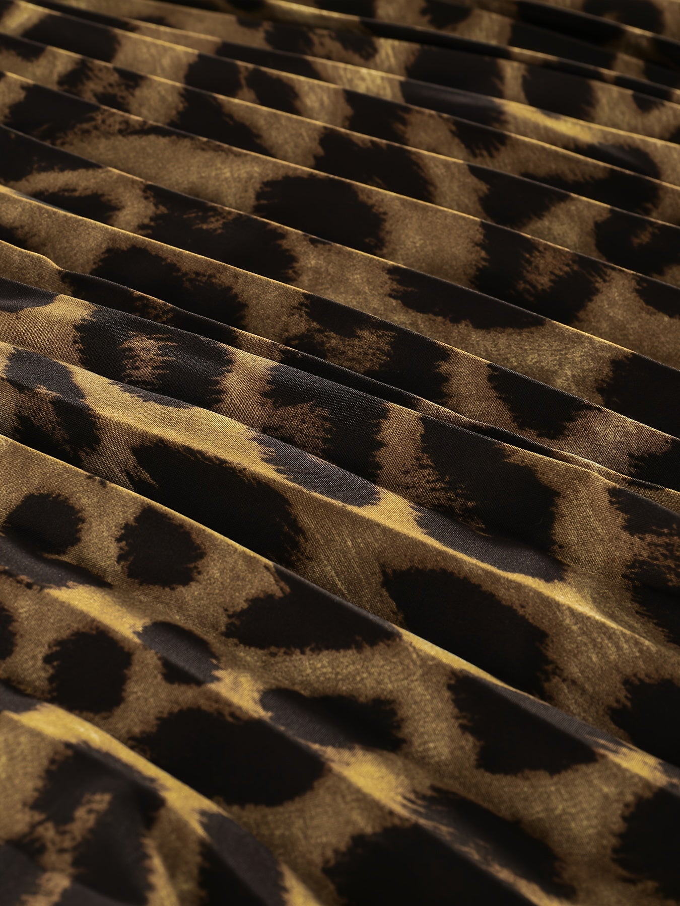 Women's Leopard Print Pleated Midi Skirt Polyester Flared Hem All Seasons