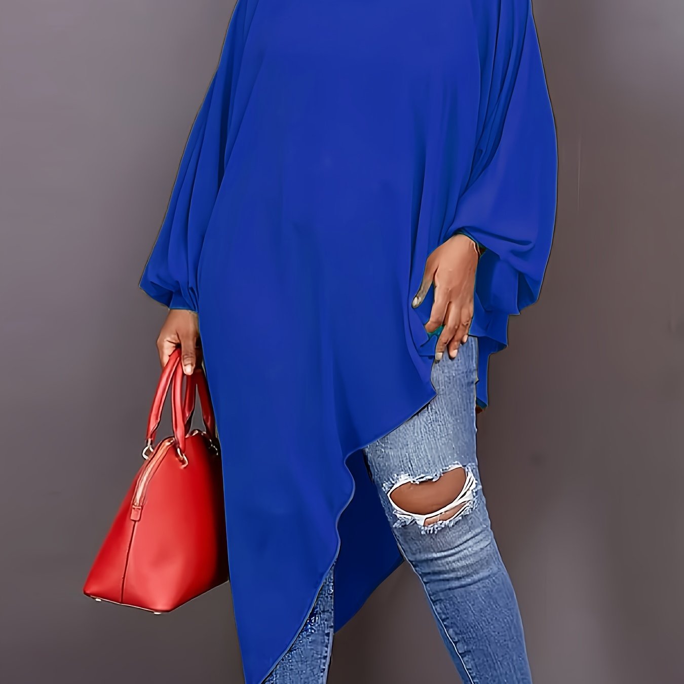 Plus Size Knit Top Asymmetrical High Stretch Yellow Casual Allseason