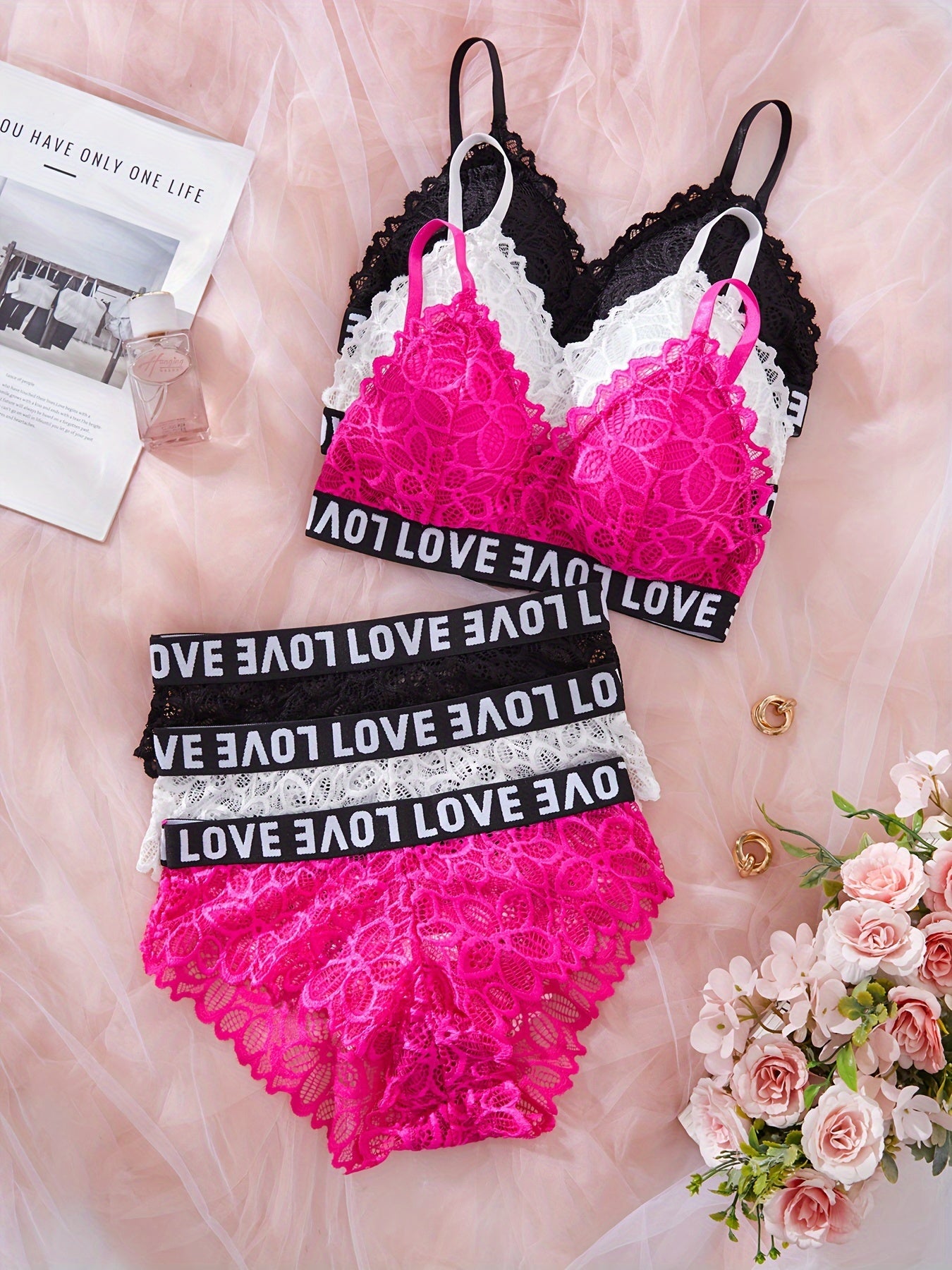 Lingerie Set with Lace and Sports Style, 6 Pieces, No Underwire