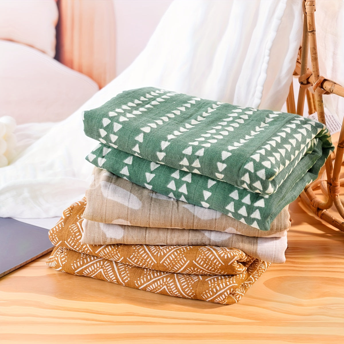 Set of Three Muslin Baby Swaddle Blankets 0-3 Years Cotton Breathable Reusable