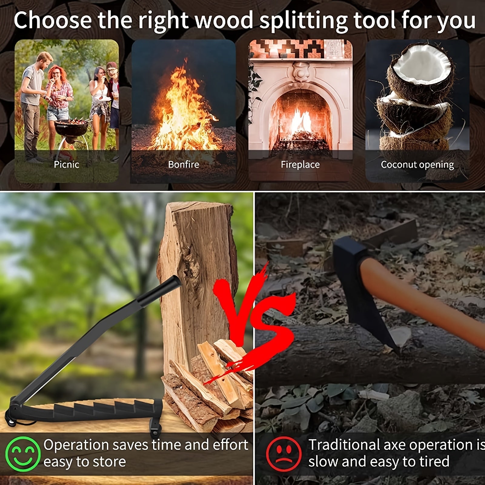 Wall-Mounted Kindling Splitter with Removable Steel Blade for Indoor Outdoor Use