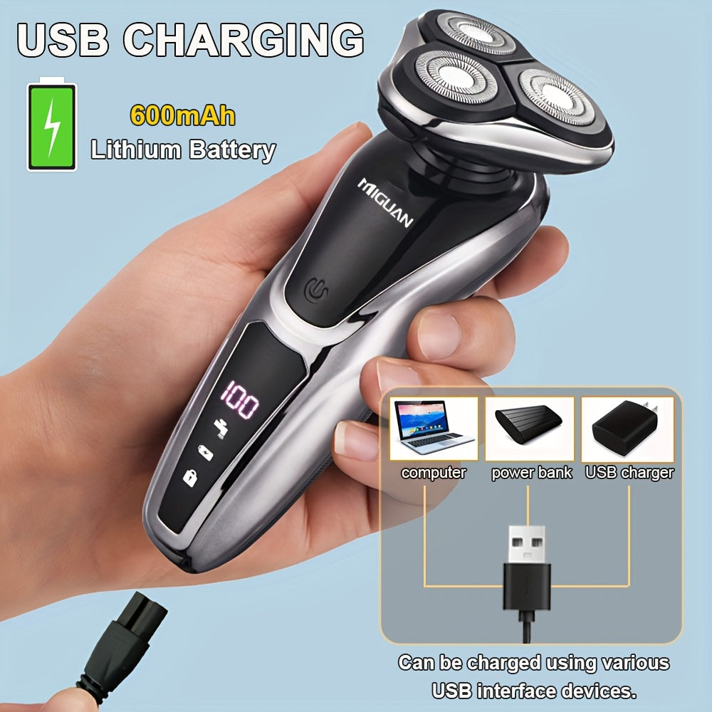 3-in-1 Electric Shaver Set for Men Nose Hair Trimmer Hair Sideburns Trimmer Rechargeable Lithium Battery LED Display Stainless Steel Blade
