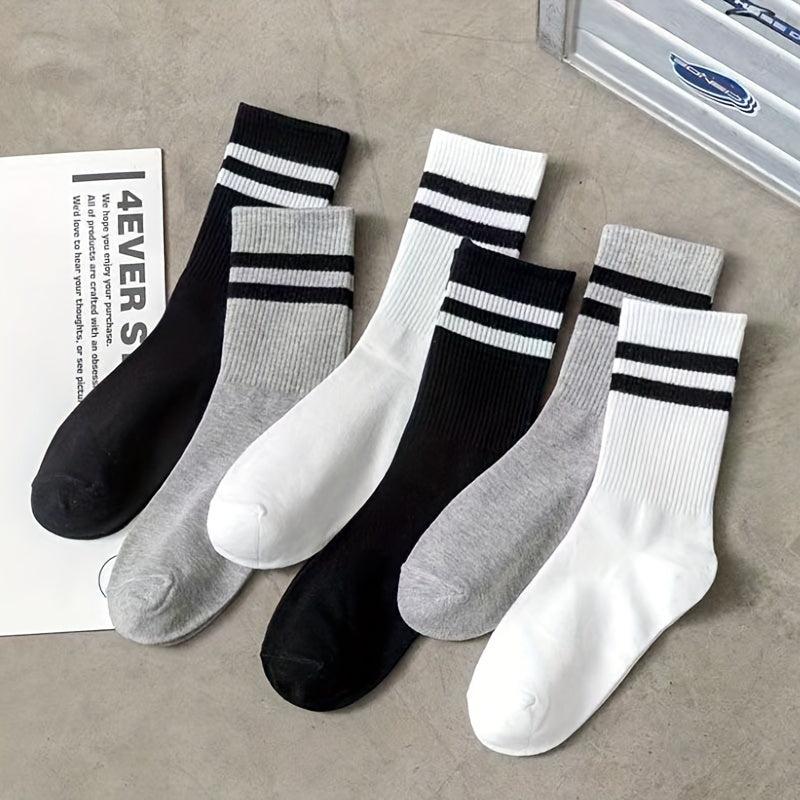Men's Striped Crew Socks Pack of 3 Breathable Comfortable Outdoor Wear