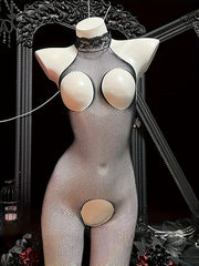 Sexy Lingerie Set with Fishnet Tights and Open-Cup Crotchless Bodysuit