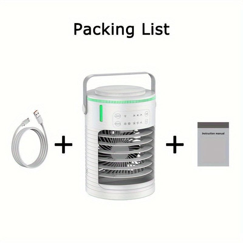 Rangli chiroqlar bilan portativ mist ventilyatori, 3 tezlik, USB quvvati, sensorli boshqaruv