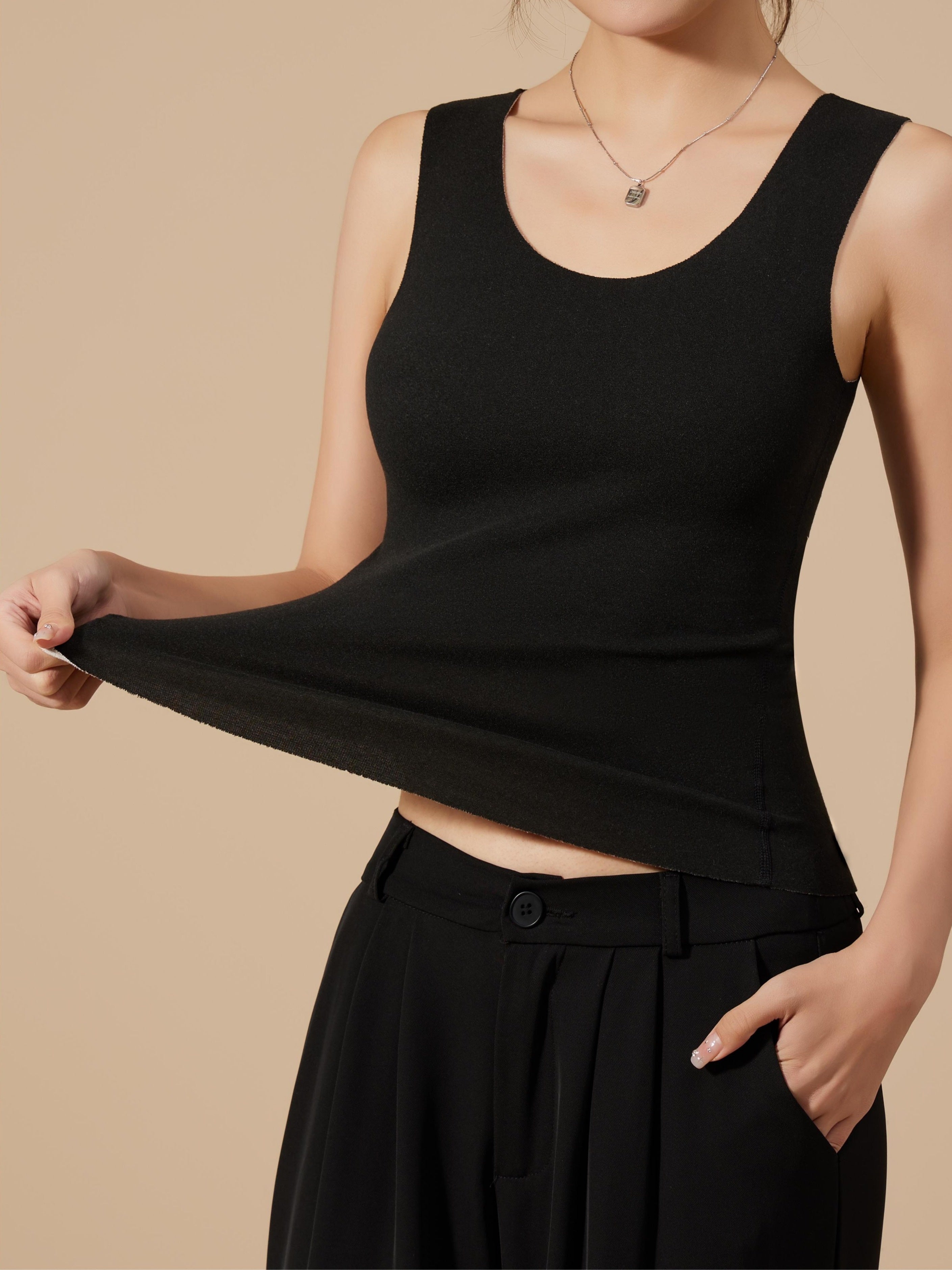 Women's Thermal Underwear Sets Sleeveless Slim Fit Plush Top Soft Lingerie Sleepwear