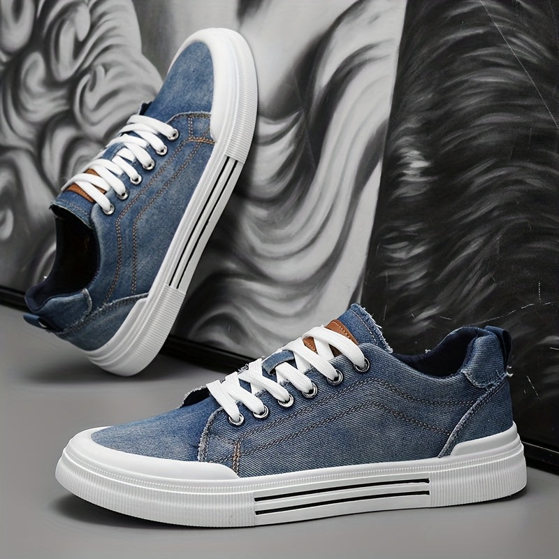 Men's Canvas Low-Top Sneakers Casual All-Season Lace-Up Solid Color
