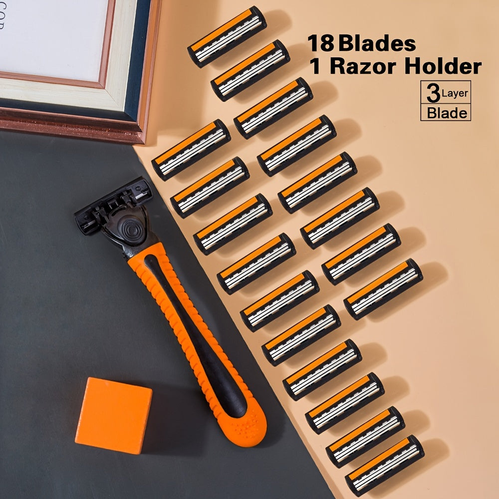 Men's Stainless Steel 3-Layer Safety Razor with Replaceable Blades