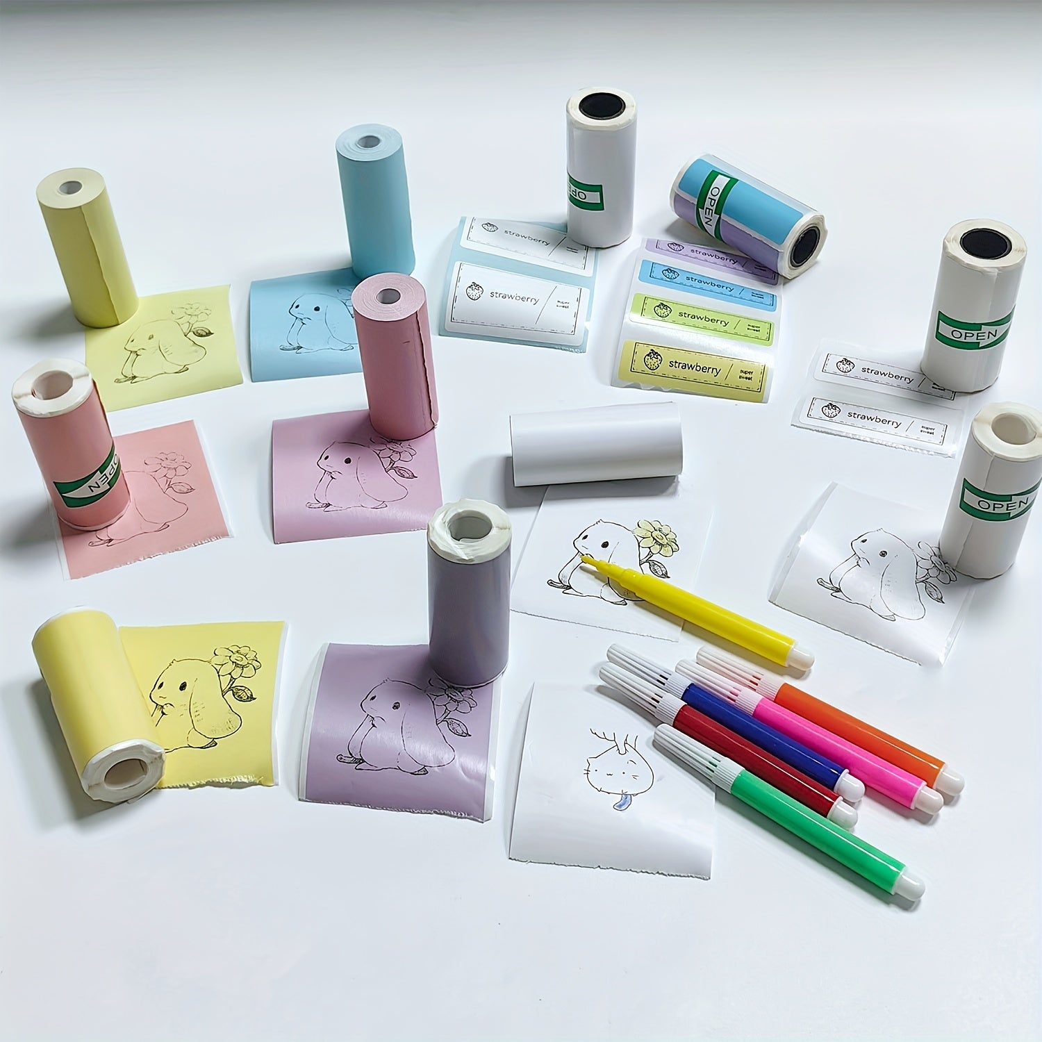 Impresora portátil térmica inalámbrica de bolsillo con 3 rollos de papel térmico, de color y de etiquetas