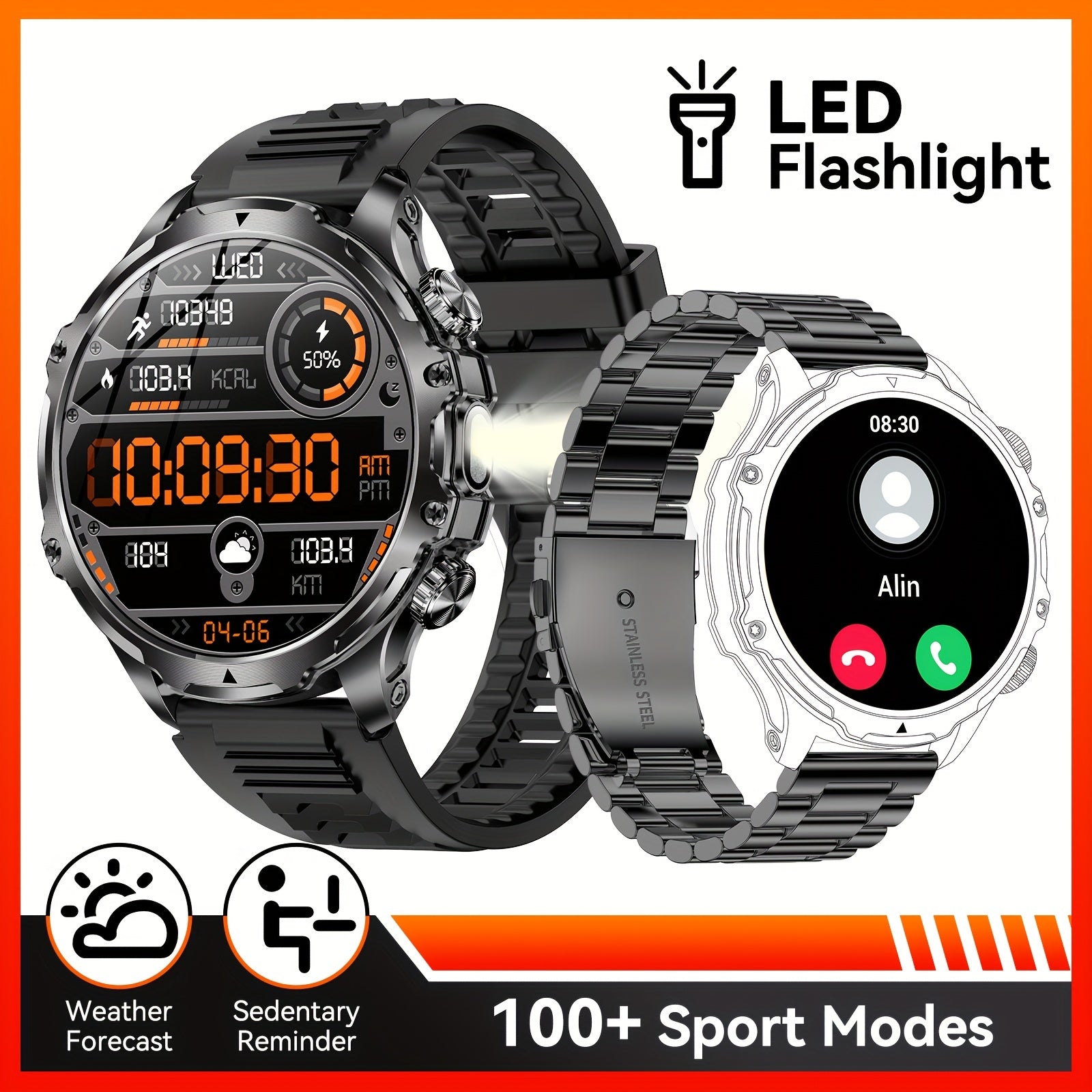 Мужские умные часы с сенсорным экраном HD 1,85 дюйма, водонепроницаемый фитнес-трекер с аккумулятором 800 мАч