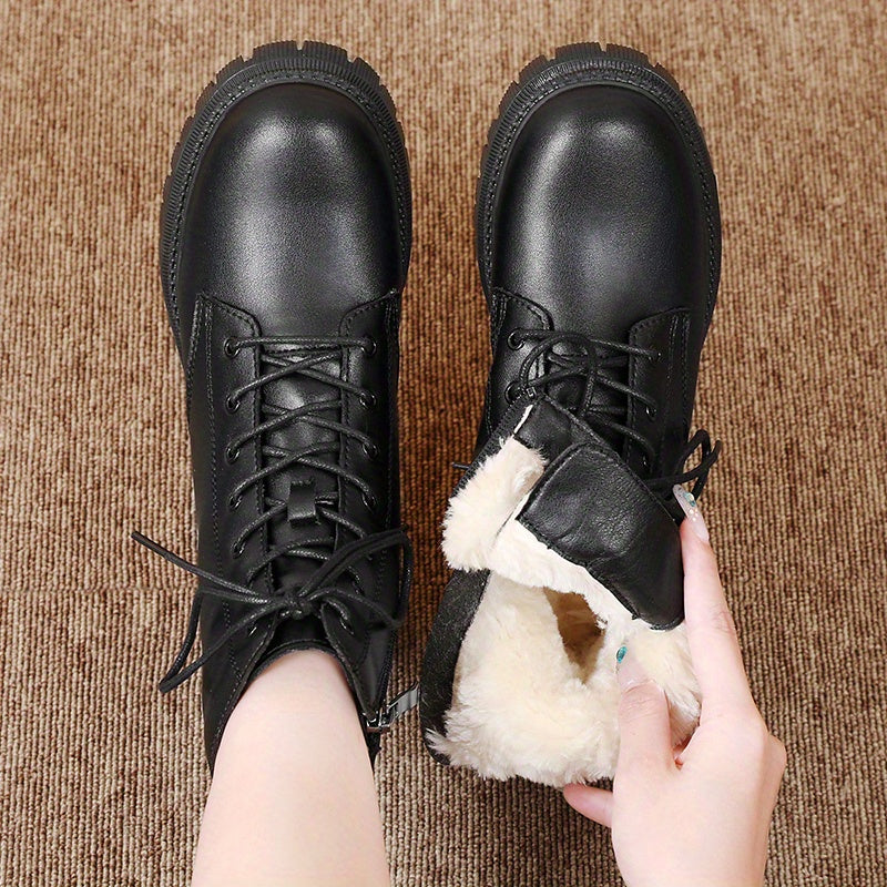 Women’s Black Faux Cover Chunky Sole Platform Ankle Boots