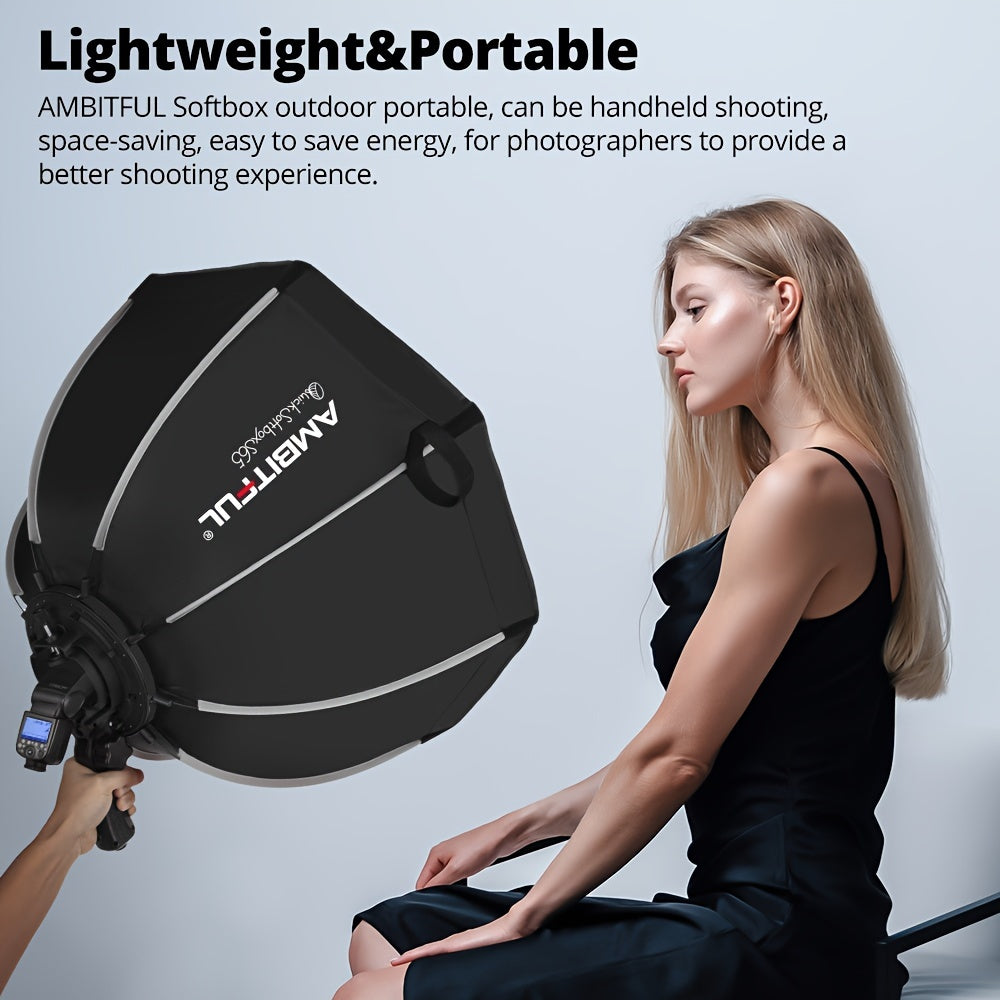 AMBITFUL Tez chiqarish sakkizburchakli yumshoq qutisi, to'r, tutqich va kameraning flashi uchun kran montaji - Polyester tolali yoritish diffuzori, studiya fotosuratlari uchun Godox TT520II V860III bilan mos keladi.