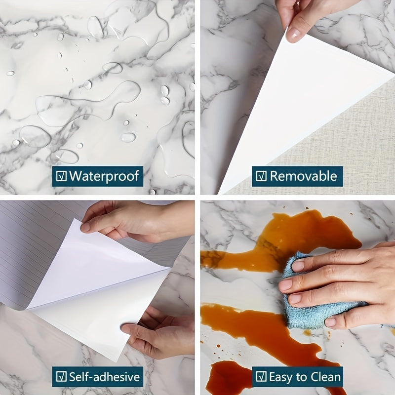 Waterproof Marble Pattern Wallpaper Film for Kitchen and Bathroom Cabinets Drawers Furniture
