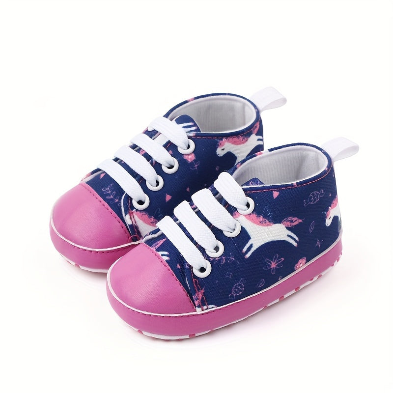Baby Canvas Sneakers with Cartoon Print Adjustable Lace-Up Indoor Casual Shoes