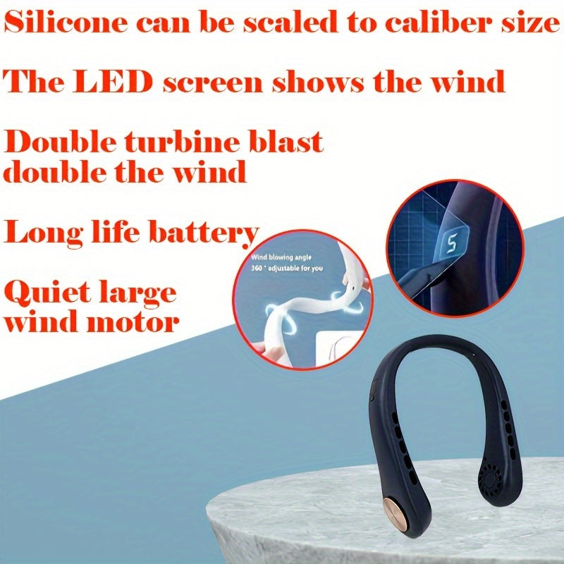 USB Neck Fan with Display Screen, 5-Level Cooling, Long Battery for Outdoor Sports and Travel
