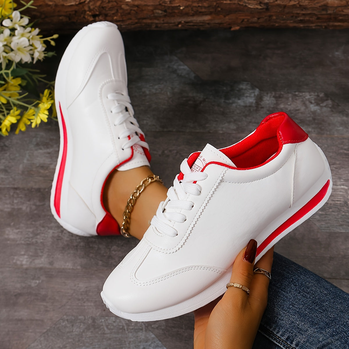 Women's Casual Sneakers Solid Color Lace-Up Platform Non-Slip Rubber Sole