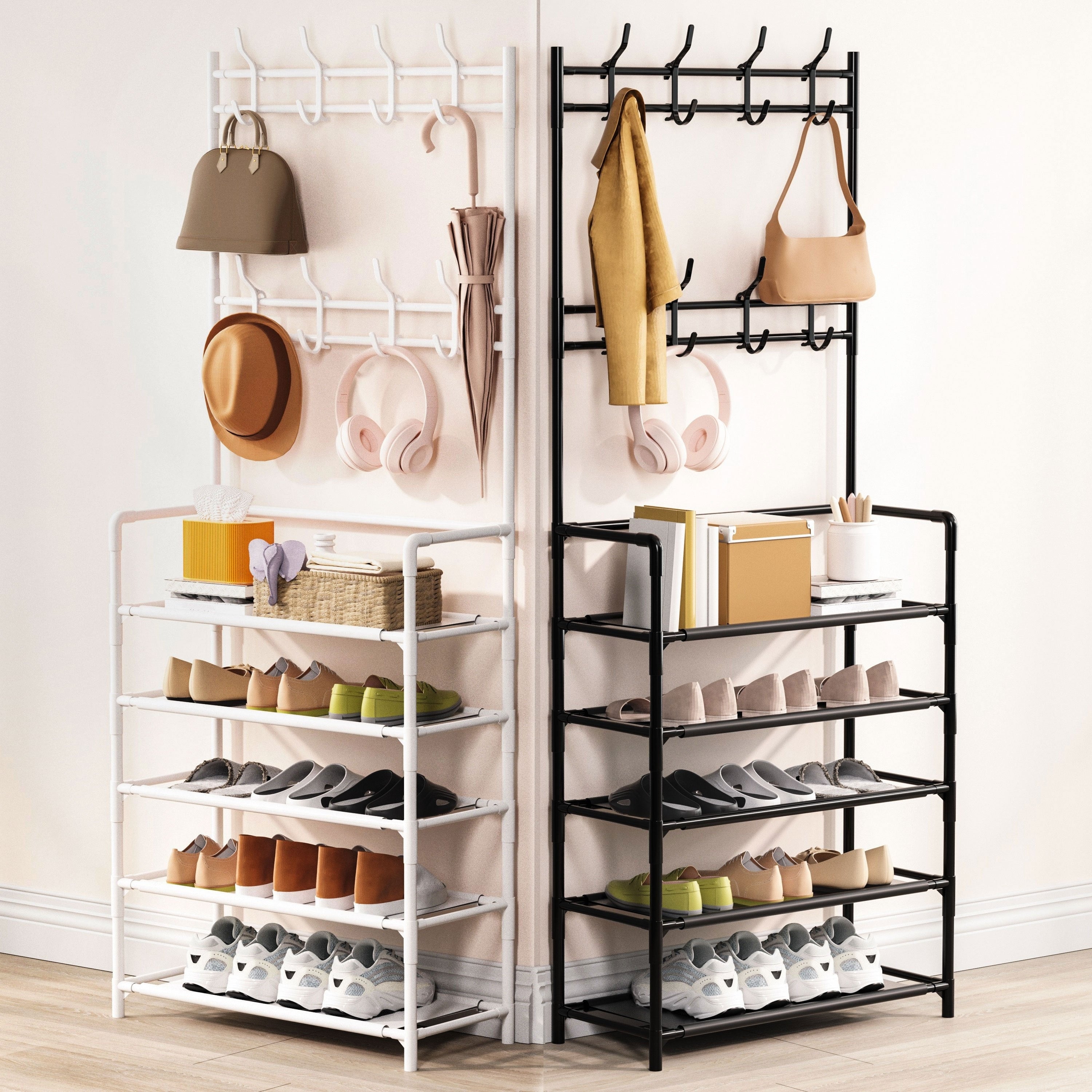 Armario para zapatos de metal moderno con diseño que ahorra espacio para entrada o dormitorio