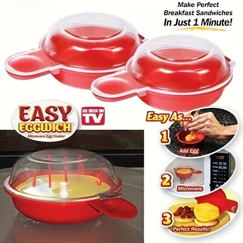 EasyEggwich Microwave Egg Cooker Red Clear Perfect Breakfast Sandwiches 1 Min