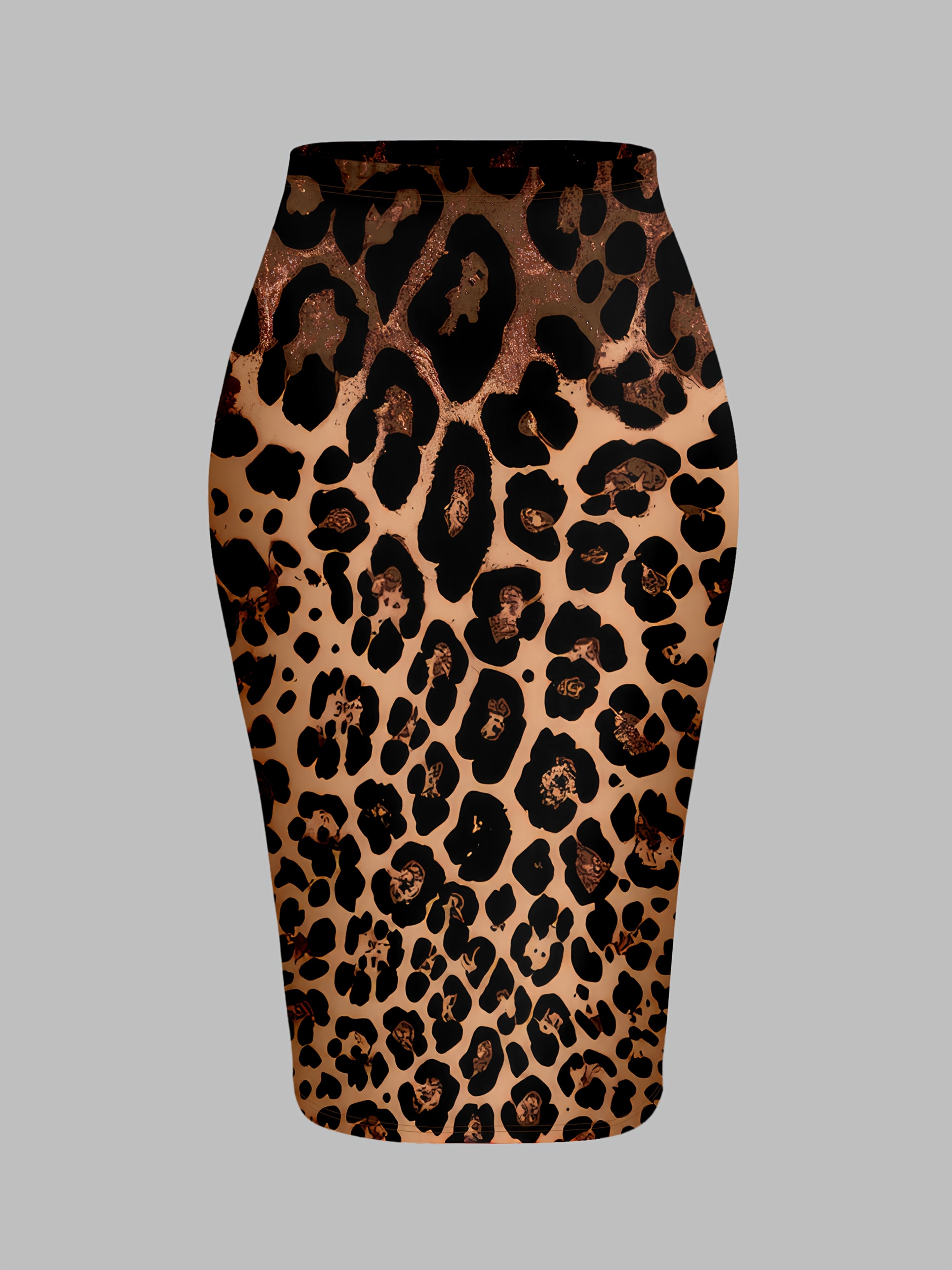 Ayollar uchun nafis 2 ta to'plam: V-shaklidagi uzun qo'lqonli bluzka va leopard naqshli qalam yubka, Polyester/Elastan aralashmasi, Zamonaviy har kuni kiyish uchun.