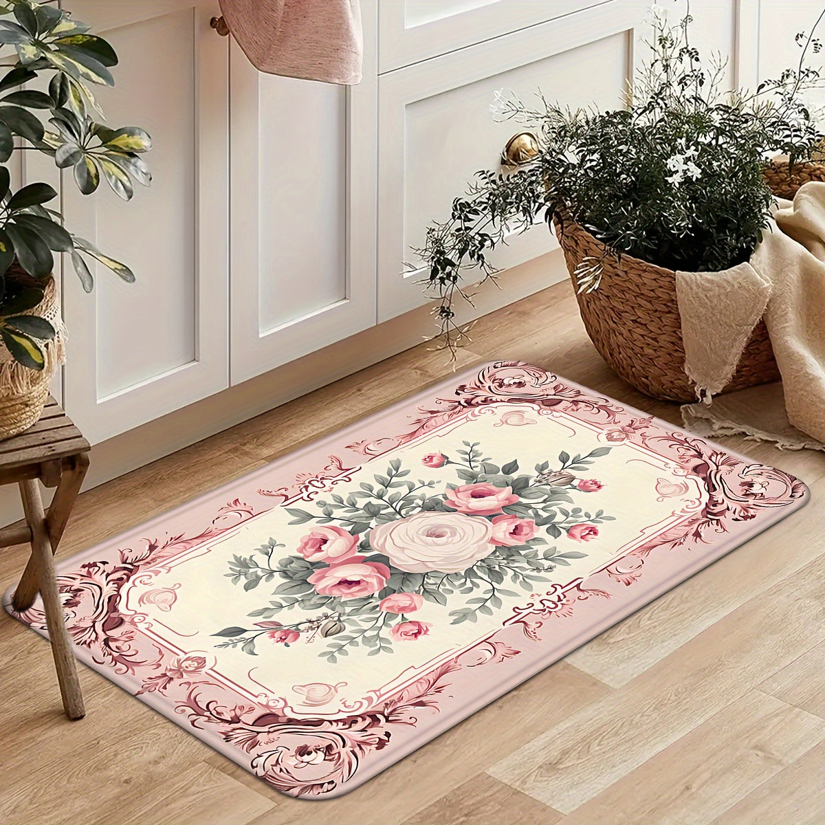 Valentine's Day Floral Door Mat Non-Slip Water Oil Resistant Entryway Rug