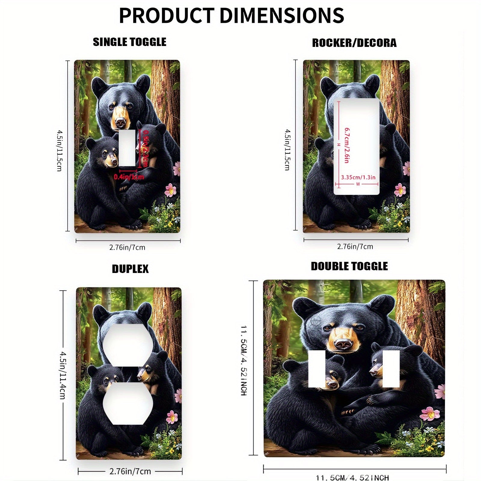 Cubierta decorativa de pared Black Bear Art para interruptores de luz, 1 paquete