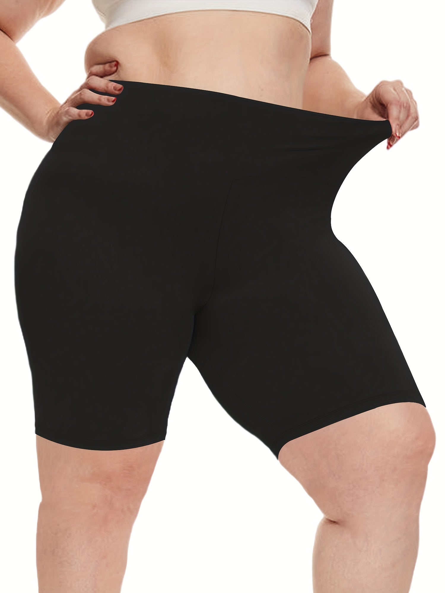 Plus Size High-Waisted Yoga Shorts Olive Green Stretchy Nylon Pockets