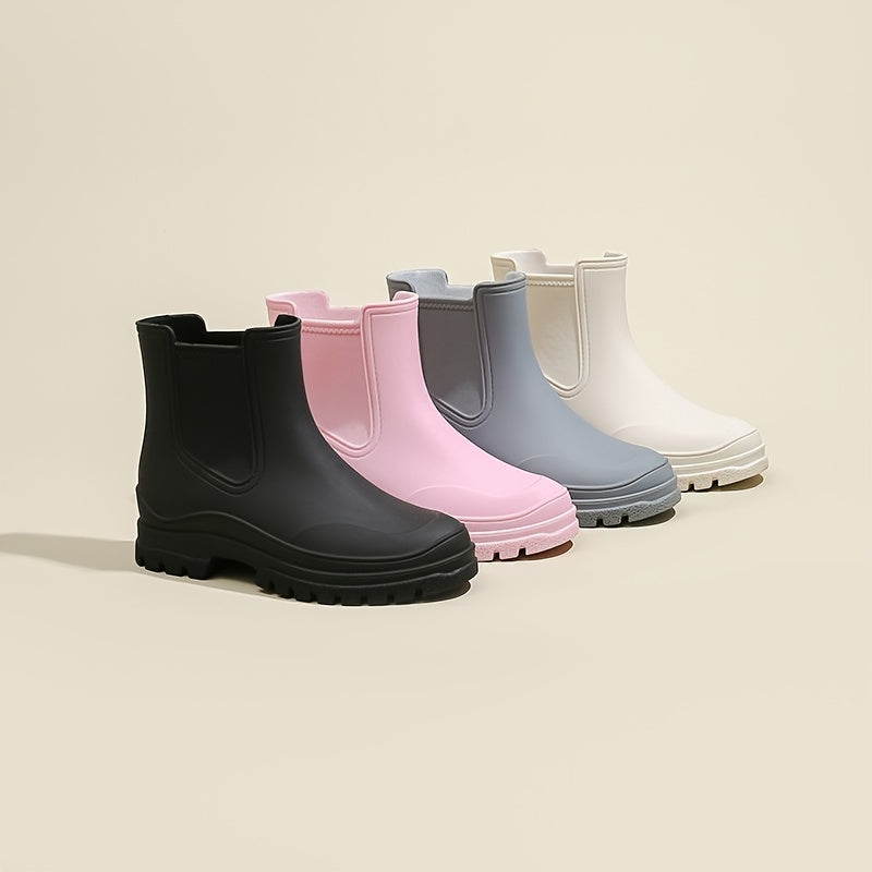 Women's Rubber Ankle Rain Boots Waterproof Slip-On Non-slip Shoes