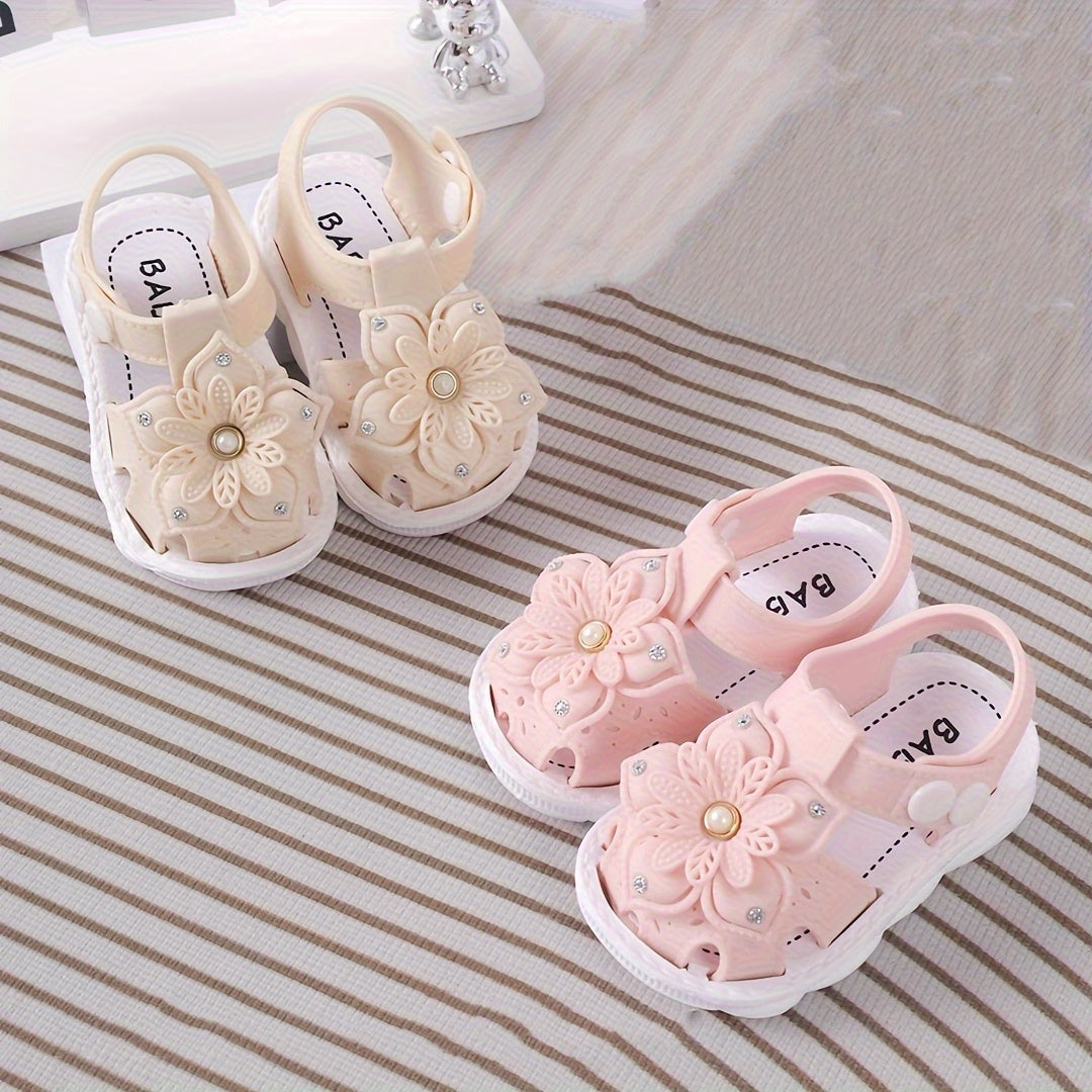 Baby Girls Floral Sandals Pink Beige Spring Summer Comfortable Ankle Strap Toddler Shoes