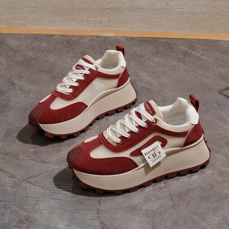 Women's Breathable Lightweight Chunky Sneakers Casual Low-Top Shoes Black White