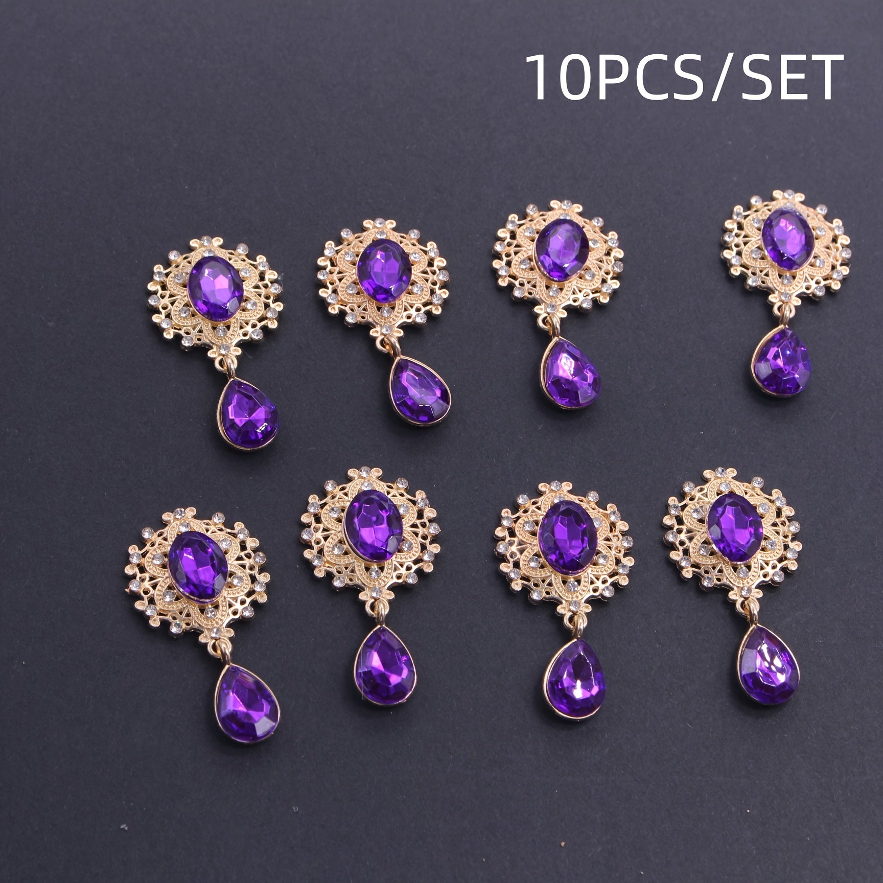 10Pcs Hair Ornaments Set Green Gemstone Water Drop Alloy Clips for DIY Jewelry