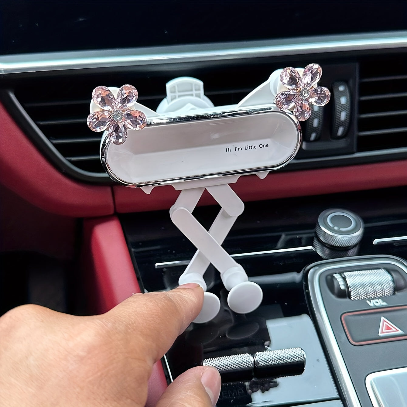Car Mirror Phone Holder Crystal Flower Shape Adjustable Vent Mount Durable Detachable