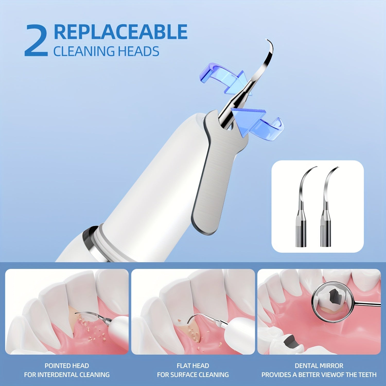 Electric Tooth Cleaner with LED Light and 2 Replacement Heads