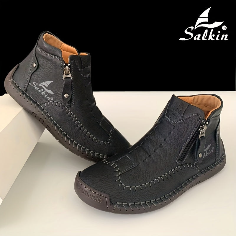 Women's Leather Short Boots Casual Outdoor Flat Booties