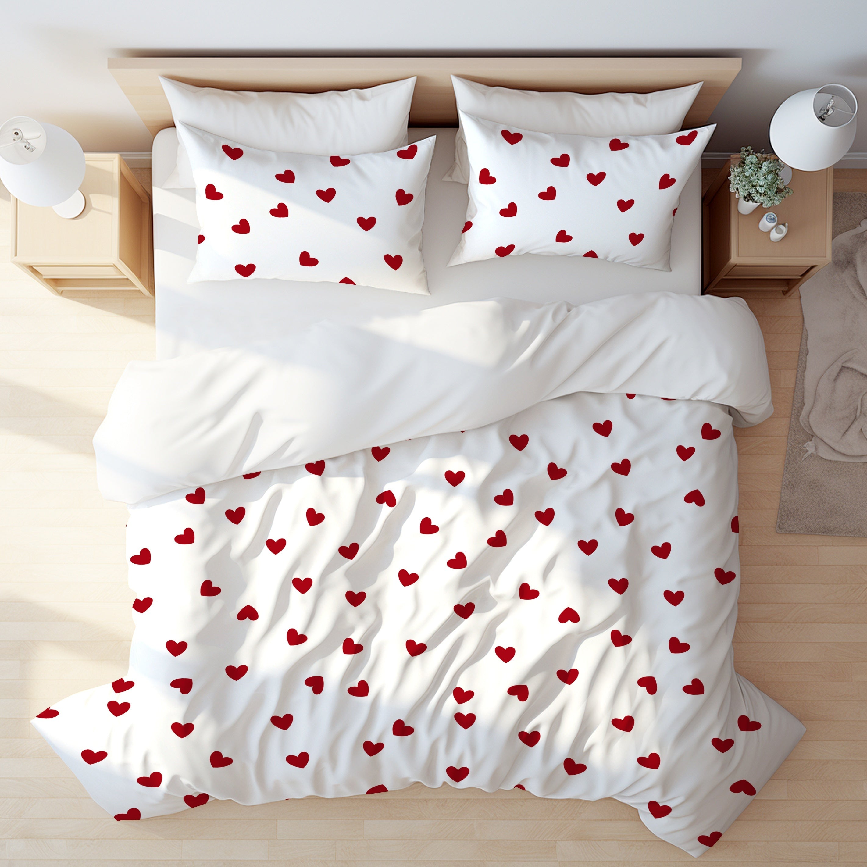 Valentine's Day Heart Print Bedding Set Duvet Cover and Pillowcases Soft and Skin-Friendly